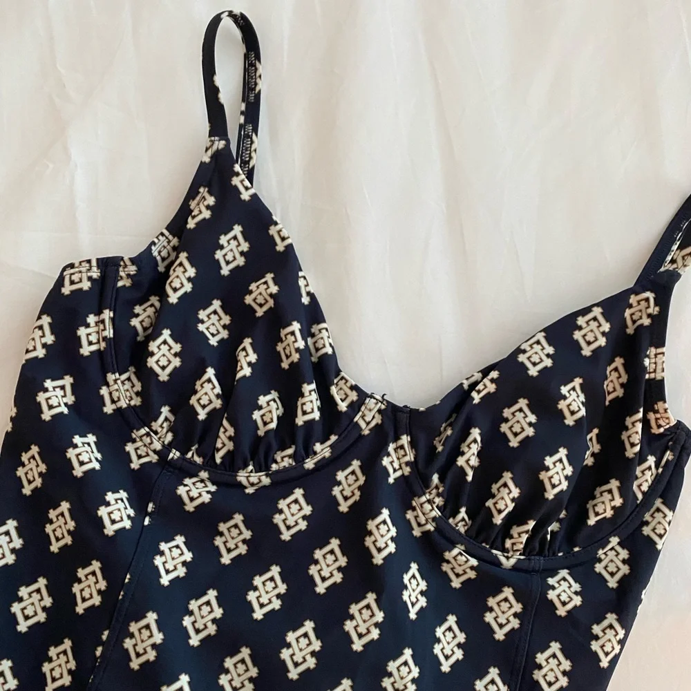 Tory Burch Navy and White One-Piece Swimsuit